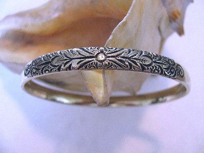 WHITING & DAVIS SILVER METAL PLATED ORNATE ETCHING BANGLE BRACELET