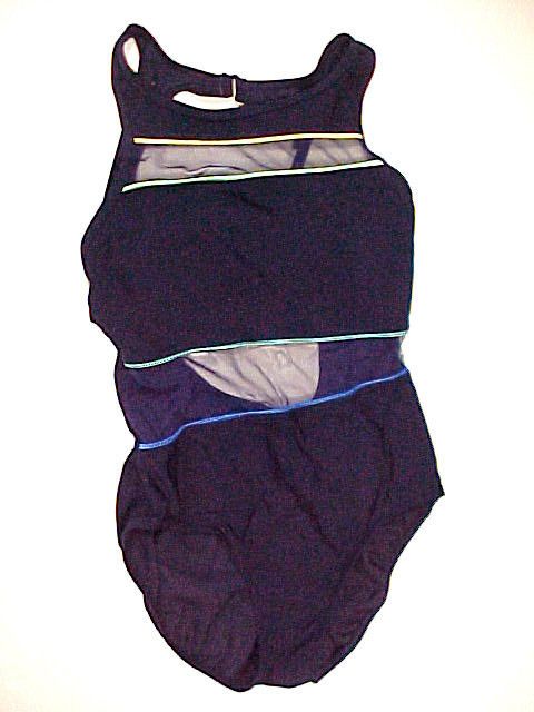 PRICED Womens sz 14 swimsuit Navy see through neckline & waist front