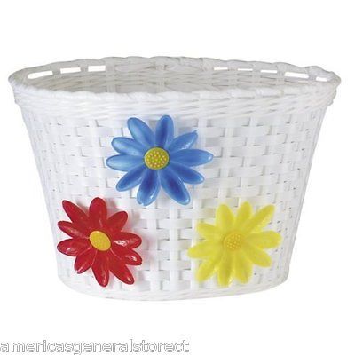 girls BICYCLE BASKET w/FLOWERS white MEDIUM bike cycling 11 x 7.5 x