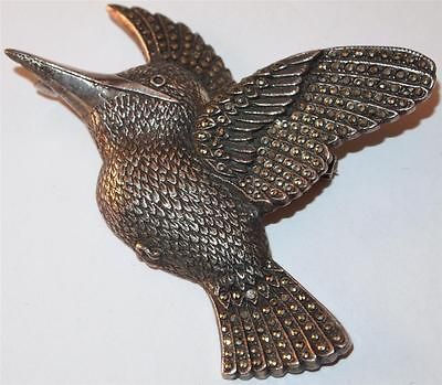 SILVER MARCASITE FIGURAL HUMMINGBIRD BIRD PIN BROOCH ~ SWEET