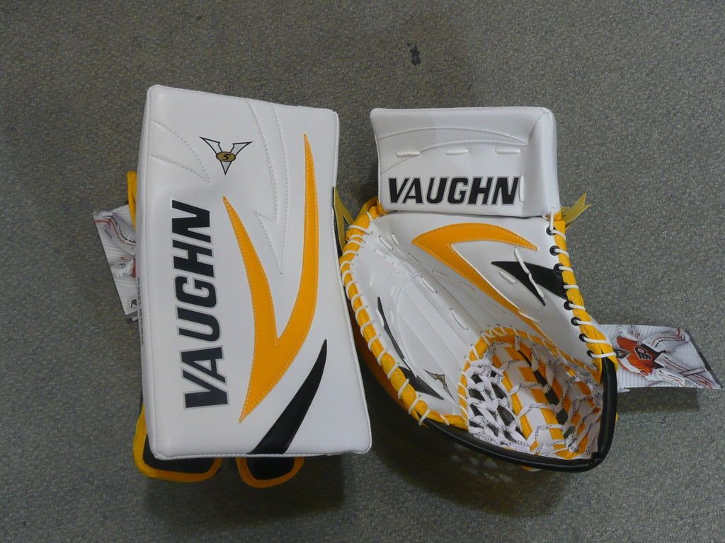 Wht/Blk/Gold Sr Ice Hockey Goalie Catcher & Blocker End Of Year Sale