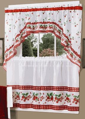 STRAWBERRY VINE  TIER & SWAG SET  Complete 24 Kitchen Curtain