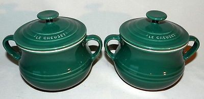 LE CREUSET SET OF 2 GREEN INDIVIDUAL COVERED LIDS BEAN POT/SOUP BOWLS