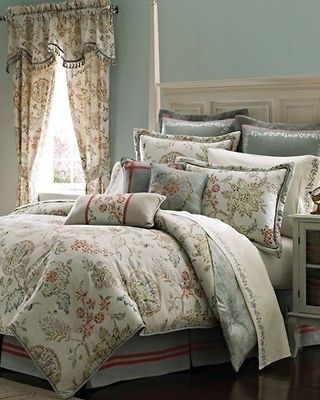 CROSCILL RETREAT Blue, Coral 13 Piece KING COMFORTER~SHEE TS~EUROS