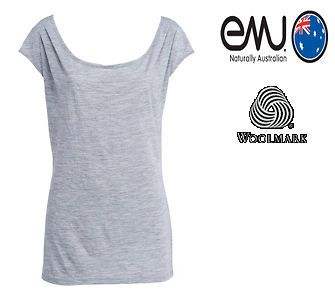 Emu Australia Woonona Tee Grey Marl Merino Wool NEW Pick Your Size