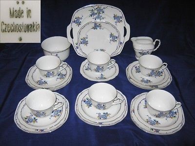 CZECHOSLOVAKIA PORCELAIN 21 PIECE TEA SET BLUE FLORAL 75443/33 PRETTY