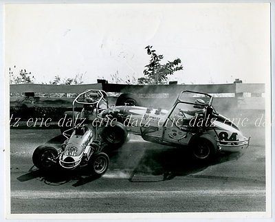 ~Sprint Car crash, dirt track racing, 8x10, #12 Fairchild/#84 Bigelow