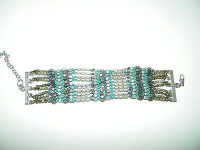 PEOPLE BRACELET BEADS METAL MULTI STRANDS BLUE BRONZE METAL NICE