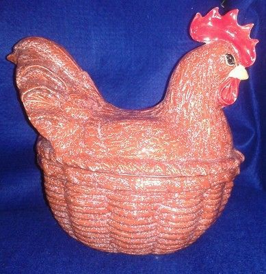 Large ceramic rooster cookie jar brown