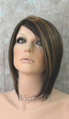 Brown & Strawberry Asymmetrical Bob Skin Part Long Face Frame womens