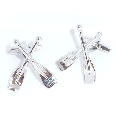 Crossed Rhodium Plated Rowing Oars Cufflinks