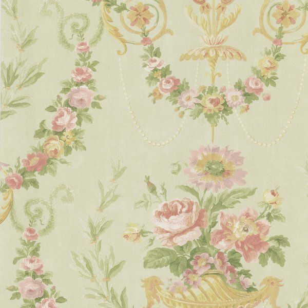 Soft & Romantic Victorian Floral on Green Wallpaper