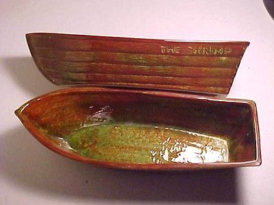 Shrimp Boat Pair Set 2 Vintage 1964 Signed Shrimp Boat Serving Dishes