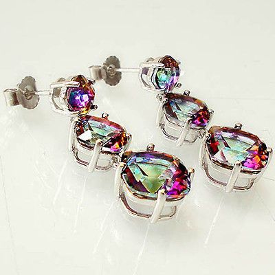 BLUE RAINBOW TOPAZ CUSHION 925 SILVER COCKTAIL EARRINGS JEWELRY T6961