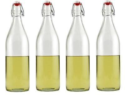 Set of 4   Bormioli Rocco Giara Clear Glass Swing Top Bottles 33.75 oz