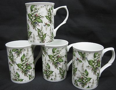 LILLY CHINTZ, SET 4, FINE BONE CHINA ENGLISH 10oz mugs, by CROWN