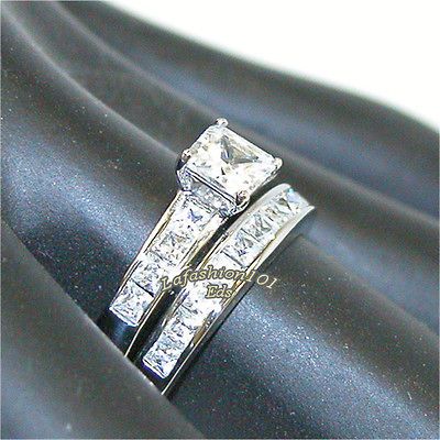 Steel 2.60ct Princess Cut Womens Wedding/Engage ment Ring Set sz 5 10