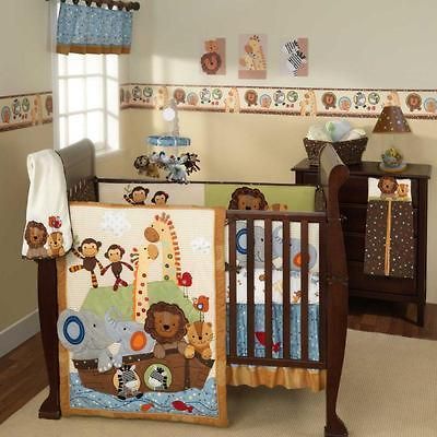 Brown Monkeys, Giraffes and Elephants Unisex Baby Boy/Girl 6pc Crib