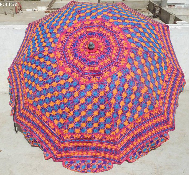 Big Garden Umbrella Patio Hand Embroidery decor Art India free