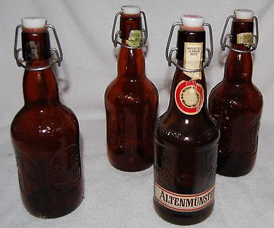 Vintage 4 Bottles Altenmunster Brauer Bier Wire Cage EZ Cap Brown & 3