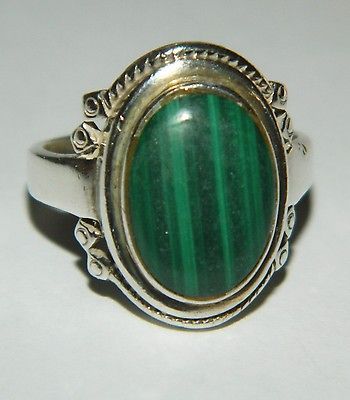 Womens Genuine Malachite Oboma Sterling Silver 925 Ring 6 3/4