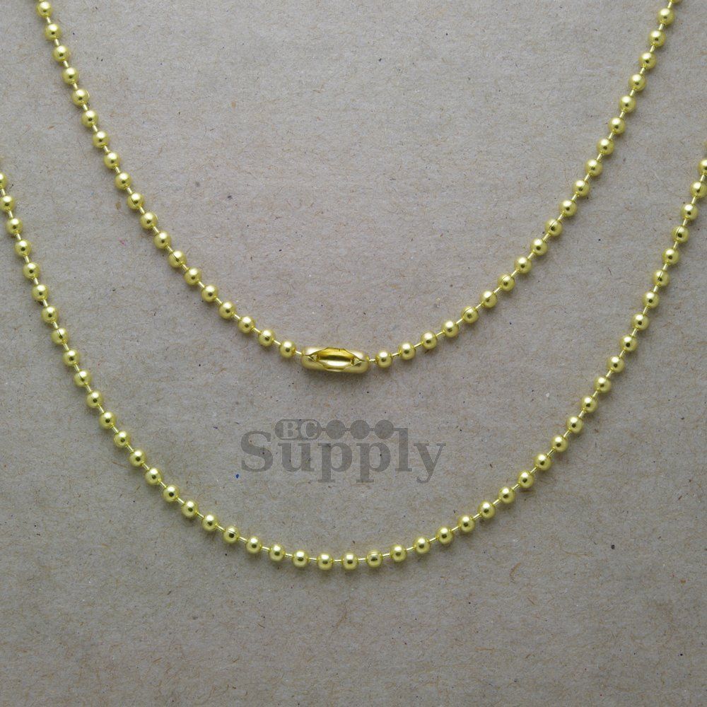 Lot of 50 Solid Brass 18 Ball Chain Necklaces, 2.4mm #3 Bead, Made in