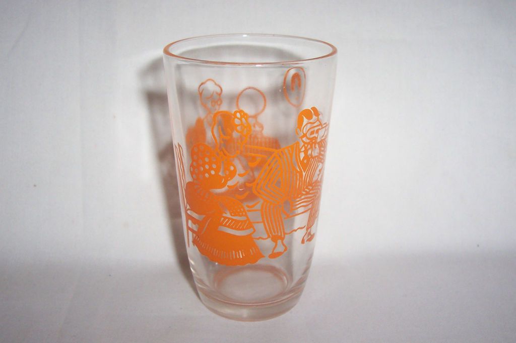 1953 Kraft Foods Swanky Swig Juice Glass Orange Bustling Betsy