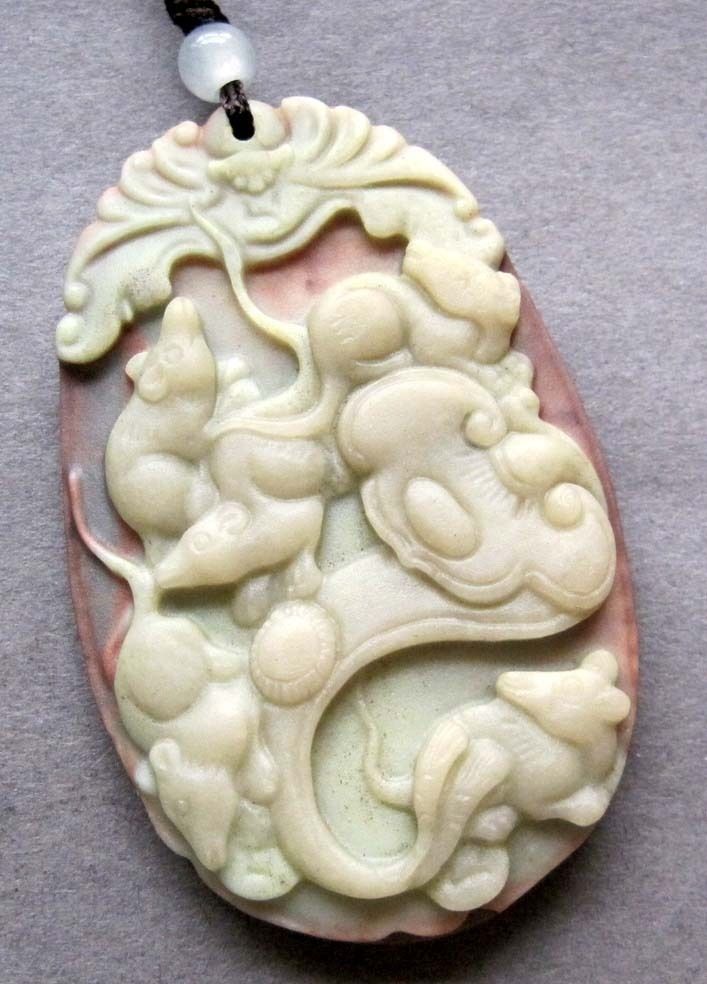 Chiese Zodiac Five Rats Bat Amulet Zipao Jade Pendant