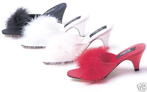 Black Pink White Red Maribou Feather Mules Sizes 5 14