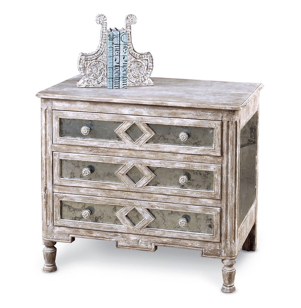 Calais French Country Diamond Antique Mirror Bedside Chest   Small