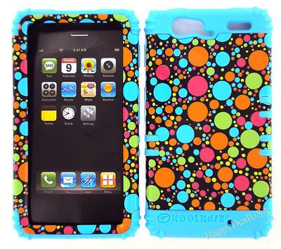 Light Blue w/Color Dots Hybrid Cover Case for Motorola Droid RAZR Maxx