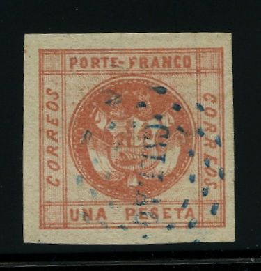 vsaper1858b105 , Peru, Scott 8, CV $65, 1858 usd,bh, blue canc, well