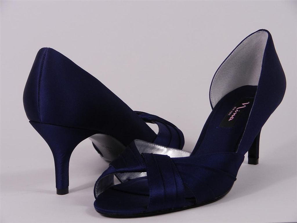 NEW NINA US 9.5 CULVER NAVY SATIN DRESS COCKTAIL OPEN TOE CLASSIC