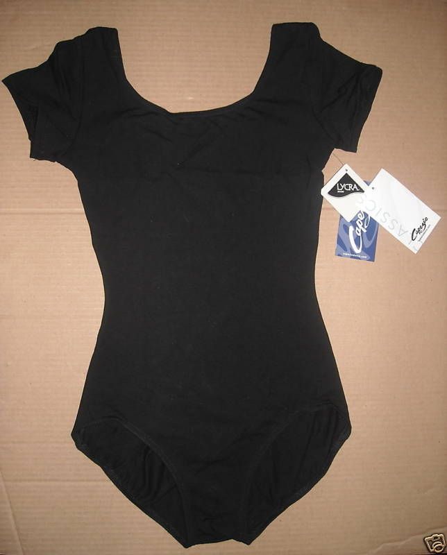 NWT CAPEZIO SHORT SLEEVE BLACK LEOTARD COT/LYC CHILD