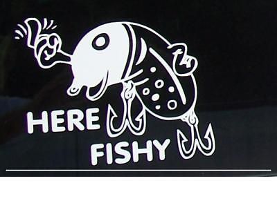 FISHING HERE FISHY VINYL WINDOW CAR TRUCK DECAL STICKER