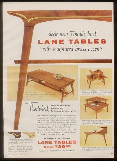 1956 Lane modern Thunderbird tables 4 types photos ad
