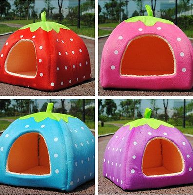 HOT Soft Strawberry Pet Dog Cat Bed House Kennel Doggy Warm Cushion