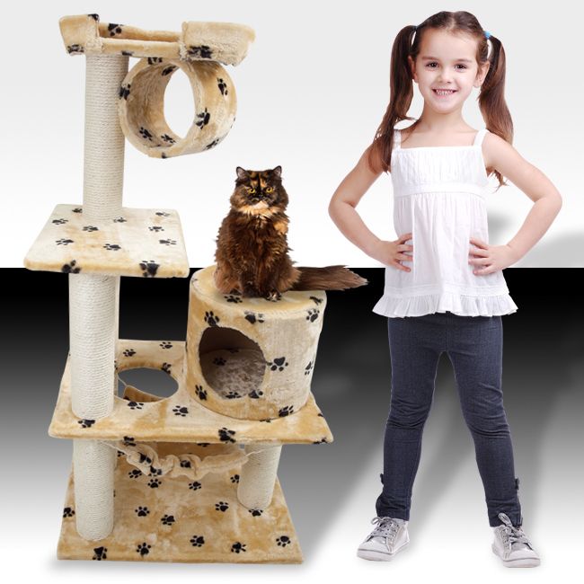 New Cat Tree 47 Level Condo Furniture Scratching Post Pet House Beige