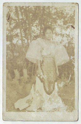 Philippines RPPC c1920s Woman in a Filipiniana Dress posing at the