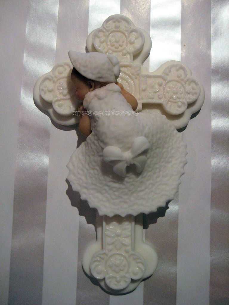 TOPPER Baptism Christening gown dress white pillow CROSS Centerpiece