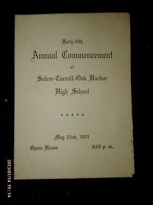 1931 Salem Carroll Oak Harbor 45th Commencement Program Oak Harbor
