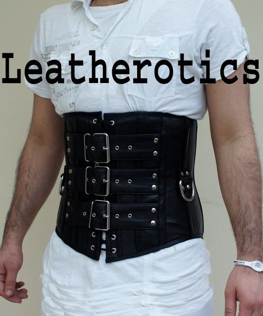 mens Leather corset Gothic tight lacing steel boned top tgs cds