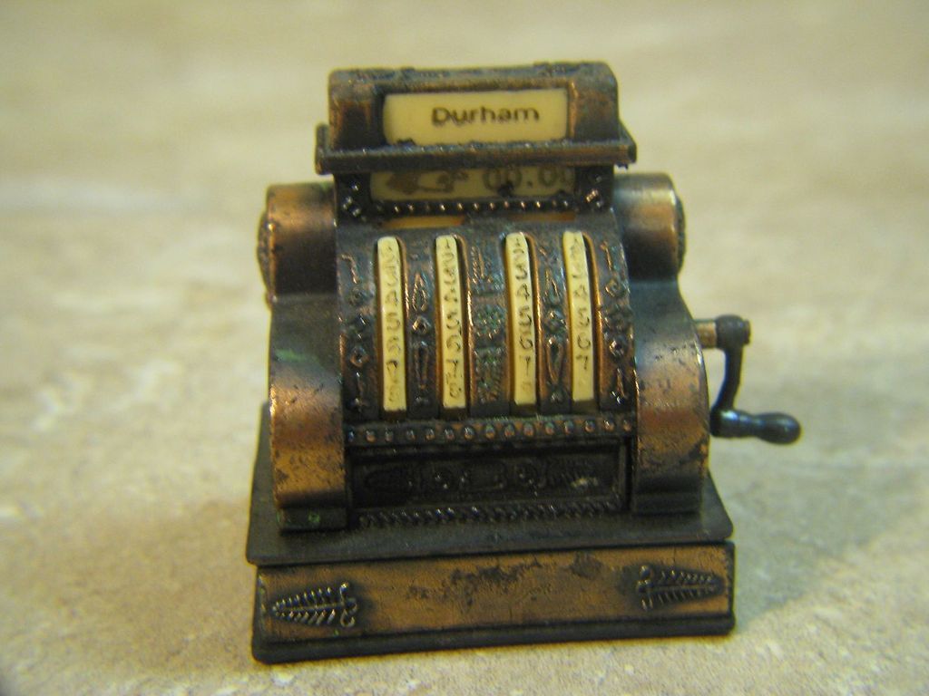 DURHAM Vtg MINI Die Cast Metal CASH REGISTER Drawer Opens HANDLE TURNS