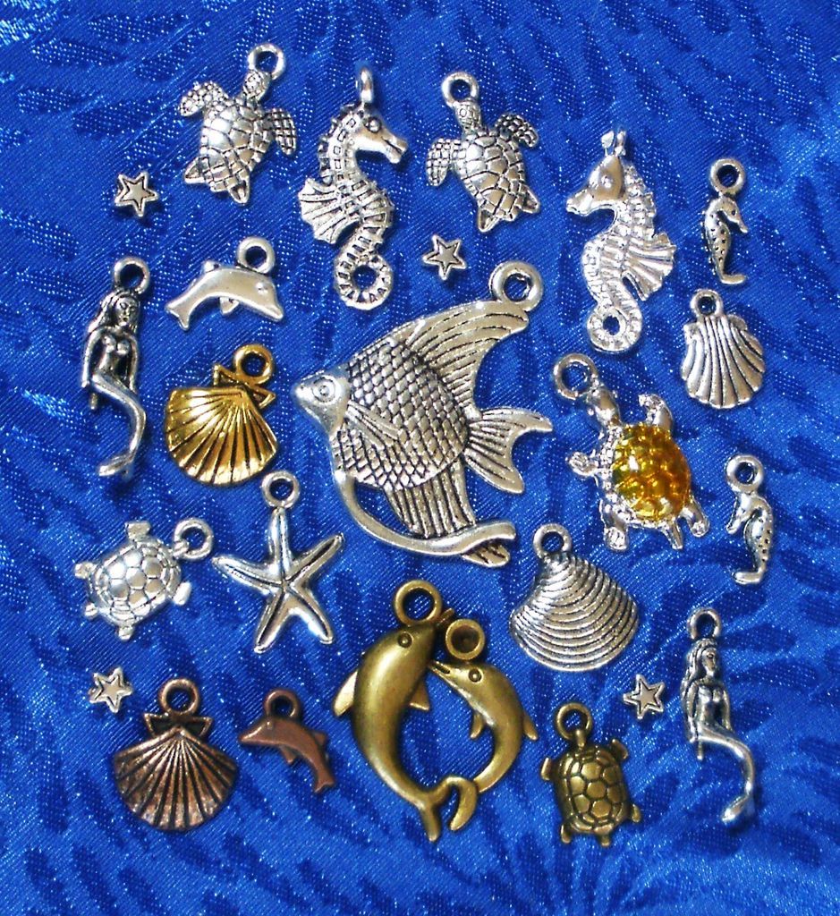 Silver Sea Charms Mermaid Turtle Shell Seahorse Starfish Dolphin   3