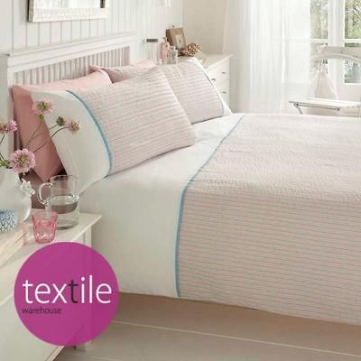 Catherine Lansfield Seersucker Multi Green Pink Blue Pinstripe Duvet