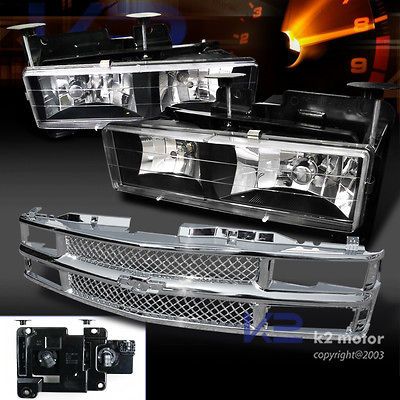 BLACK 94 98 CHEVY SILVERADO 1500 2500 3500 SUBURBAN HEADLIGHT+CHRO ME