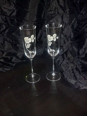 Perrier Jouet Champagne Glass Flutes with Flowers Set of 2 NEW