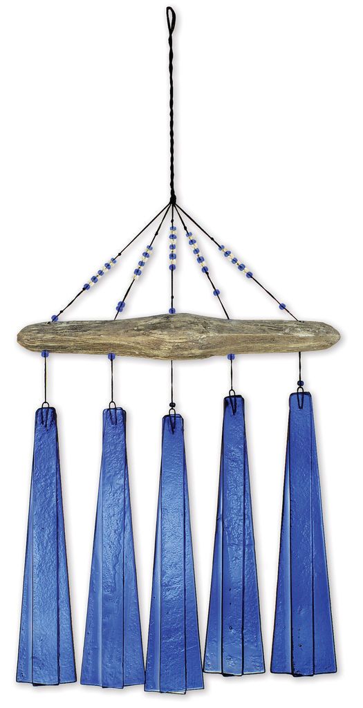 NEW DARK BLUE GLASS WOOD ACCENT CHIME GARDEN ART GIFT VINTAGE ANTIQUE