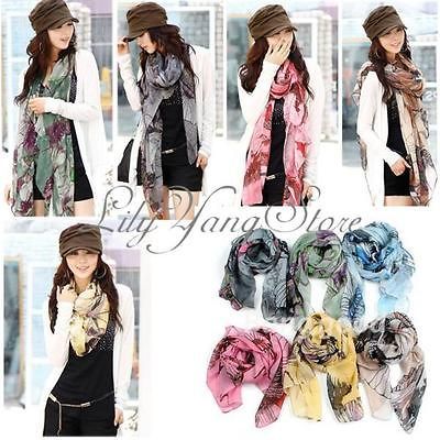 Fashion Colorful Begonia Flower Ink Style Cotton Neck Scarf Shawl