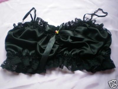 PRETTY BLACK SATIN/BLACK LACE SISSY BRA* 2X